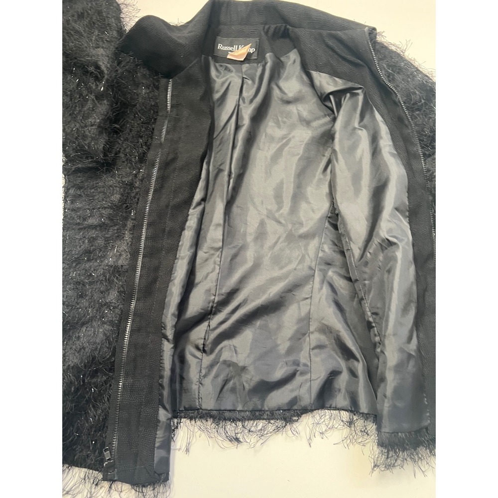 Vintage 90s‎ Russell Kemp New York Black Fringe Textured Jacket Blazer Women 10 - Picture 10 of 11